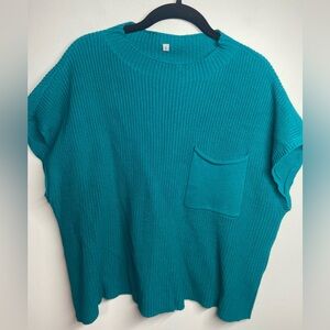 Teal Knit Sweater with Pocket